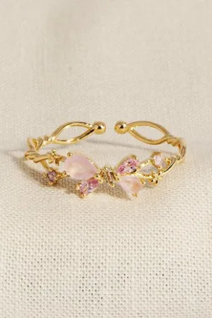 Floral Butterfly Rhinestone Adjustable Ring