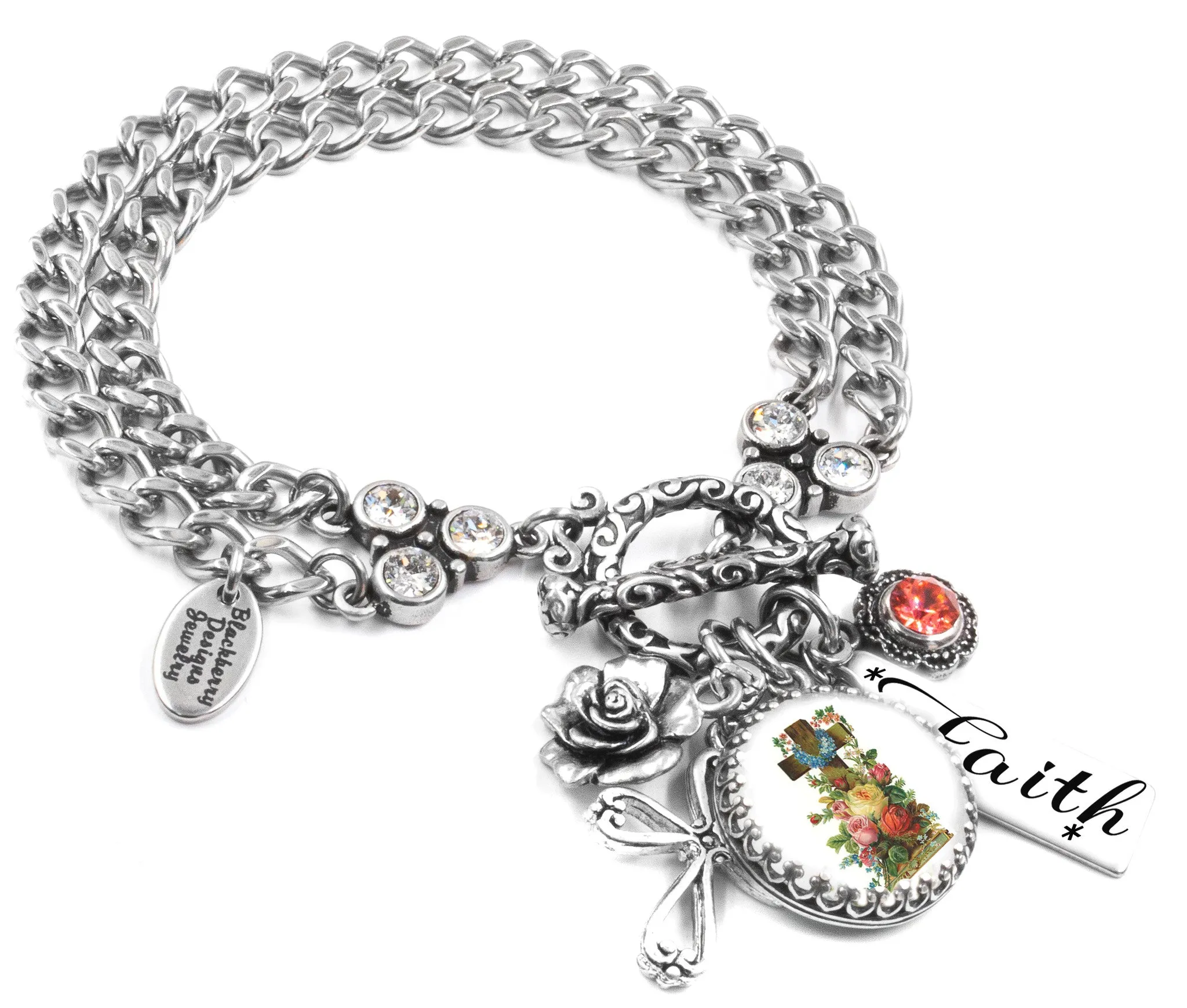 Floral Cross Charm Bracelet