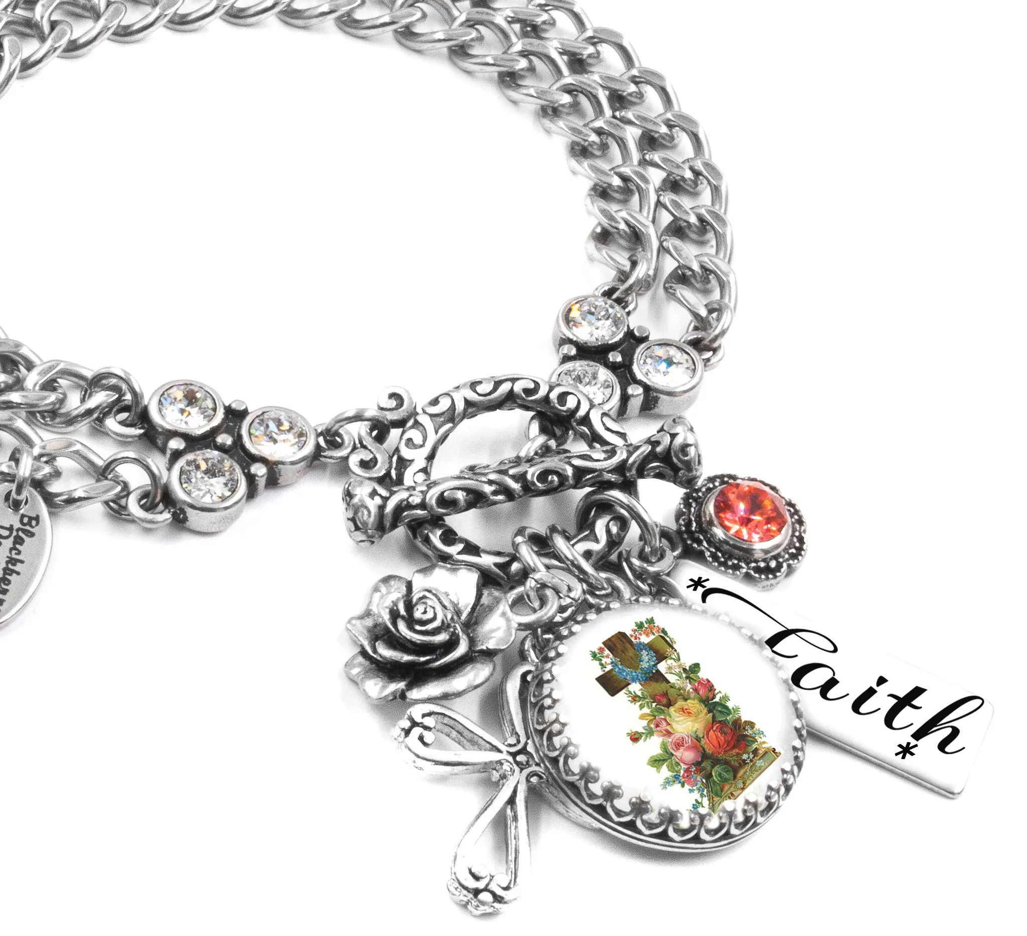 Floral Cross Charm Bracelet