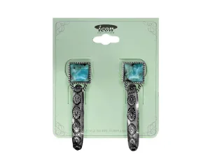 Floral Hoop Earrings with Turquoise square posts