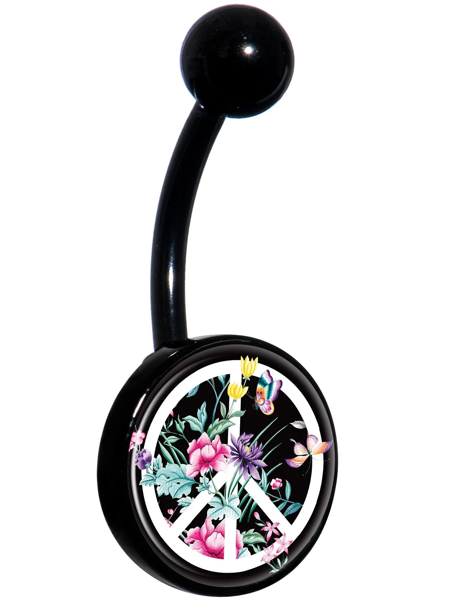 Floral Peace Sign Black Belly Ring