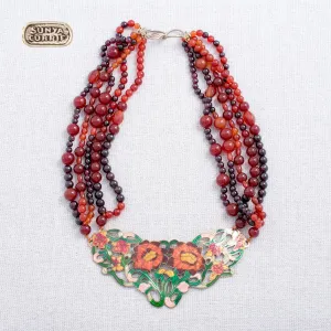 Flower Enamel Necklace with Carnelian and Garnet