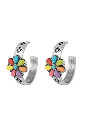 FLOWER WESTERN CONCHO HOOP EARRINGS