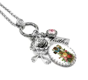 Flowers and Cross Charm Necklace, Faith