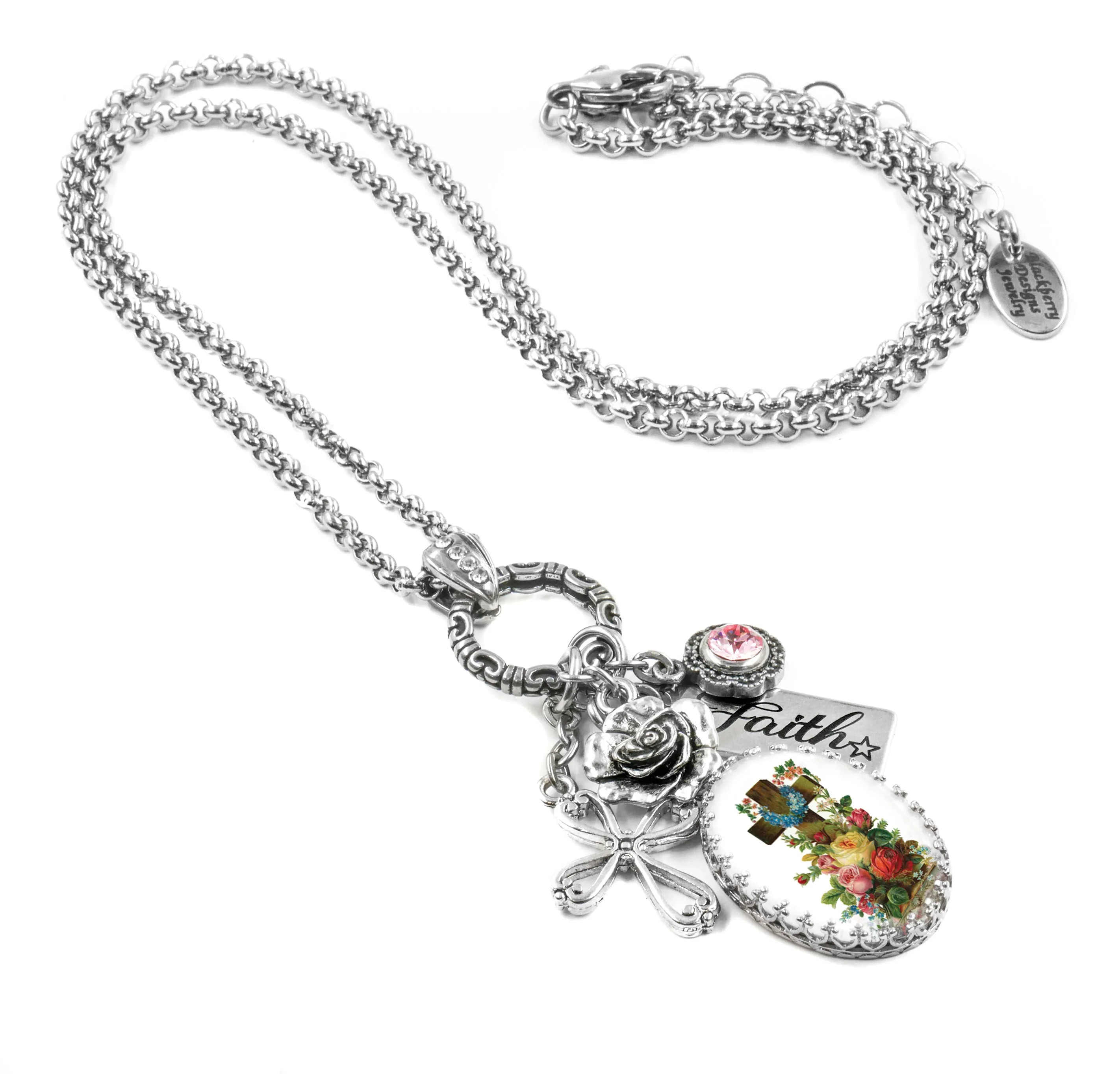 Flowers and Cross Charm Necklace, Faith