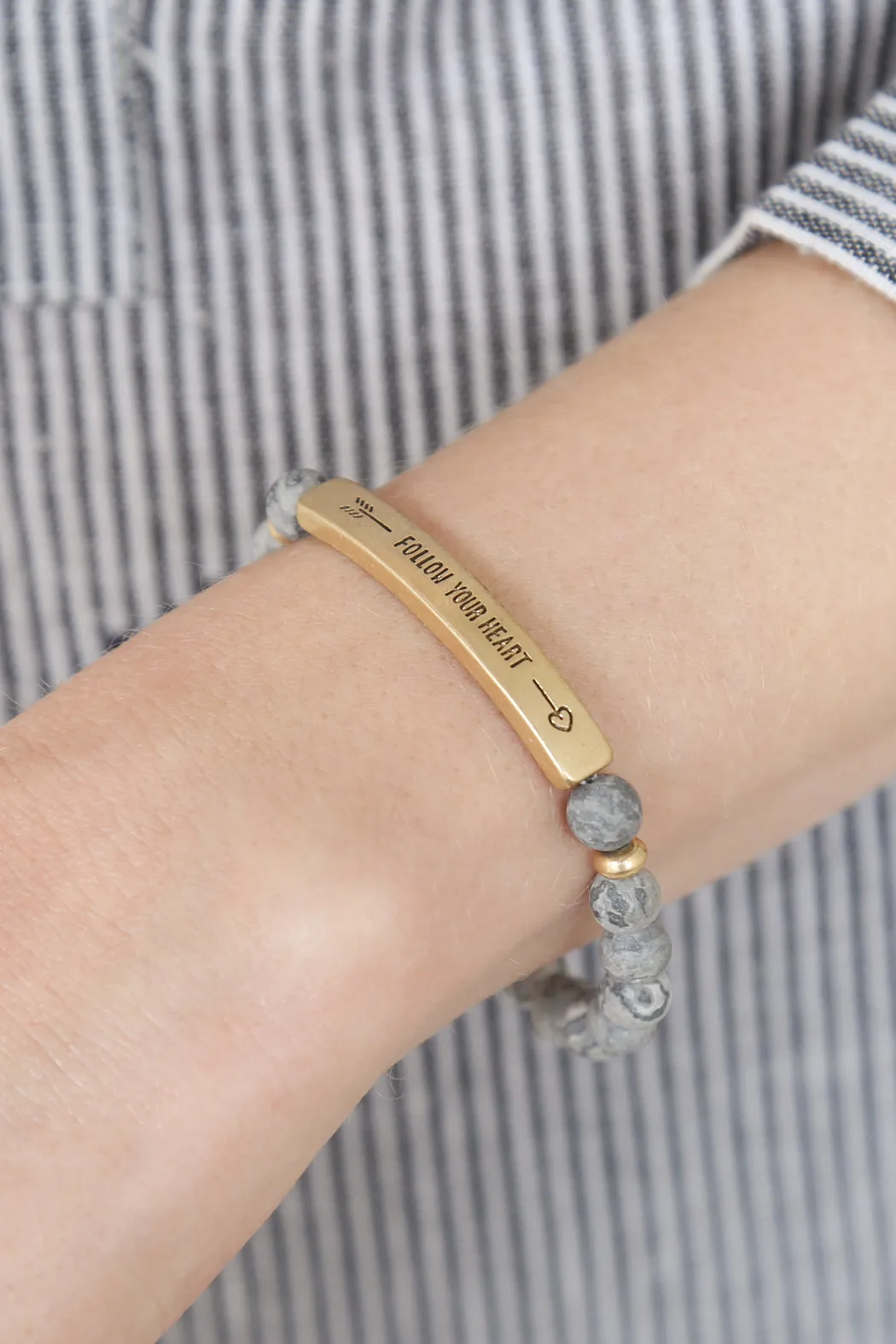FOLLOW YOUR HEART NATURAL STONE STRETCH BRACELET
