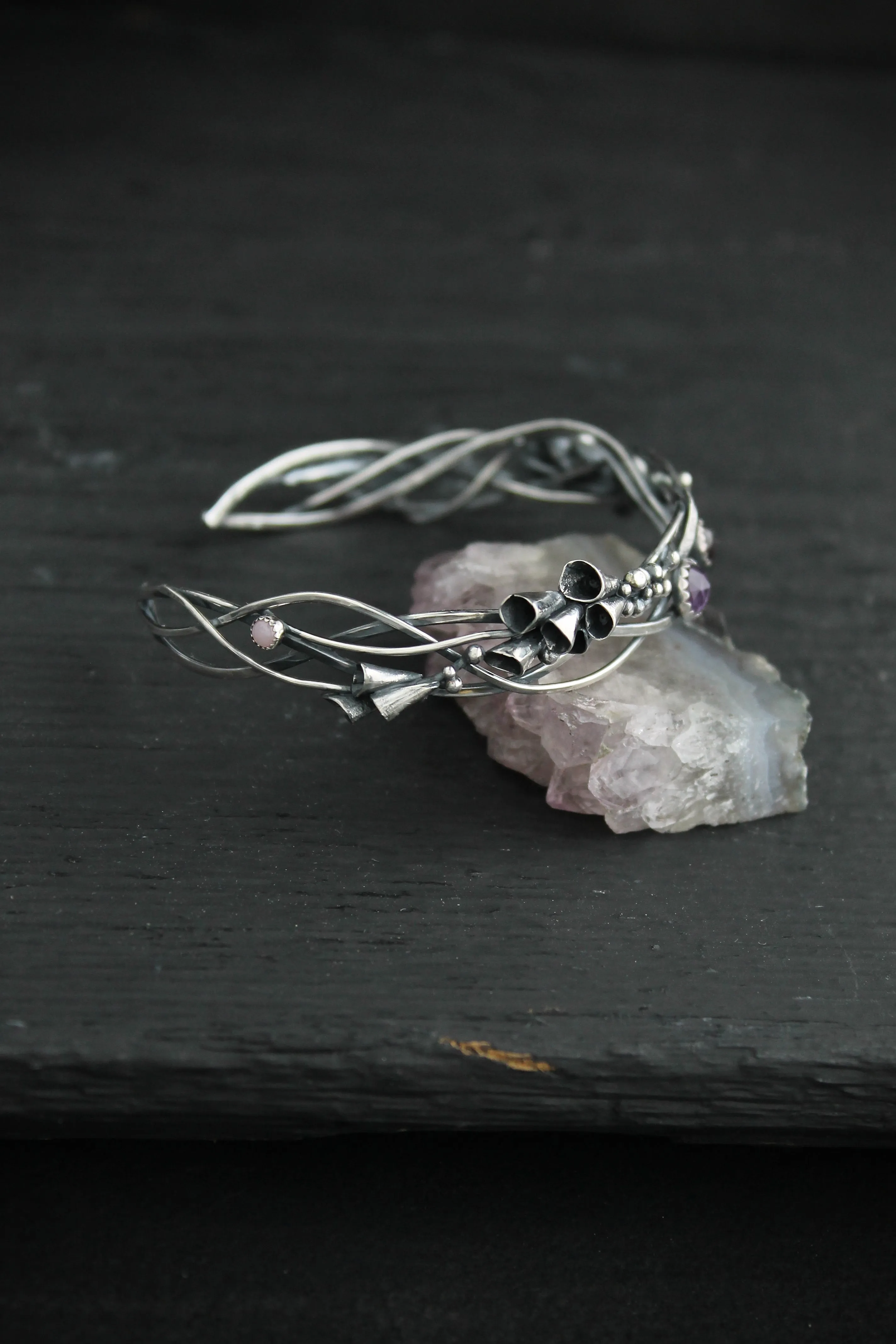 Foxglove silver bracelet Botanical jewelry Nature bangle