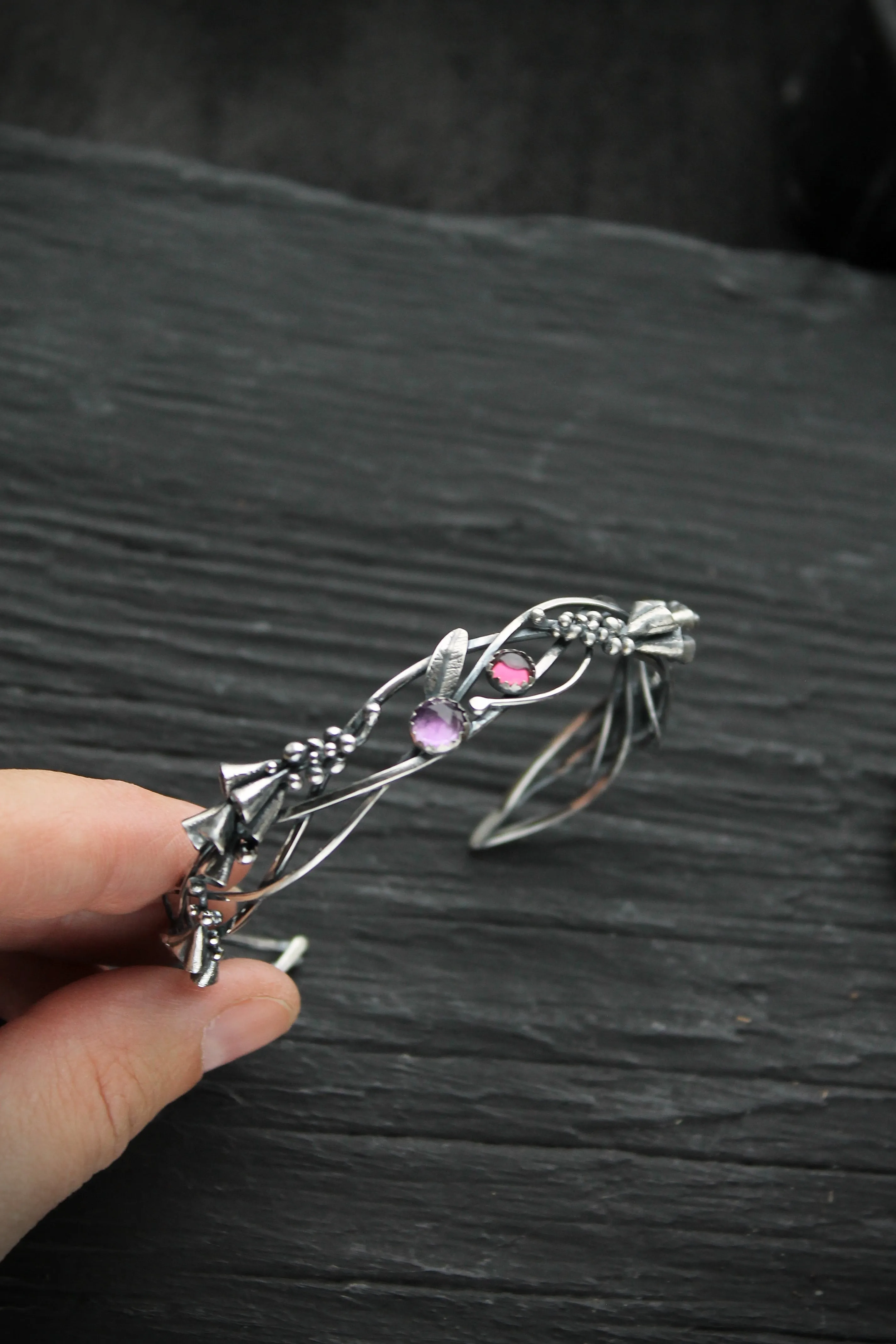 Foxglove silver bracelet Botanical jewelry Nature bangle