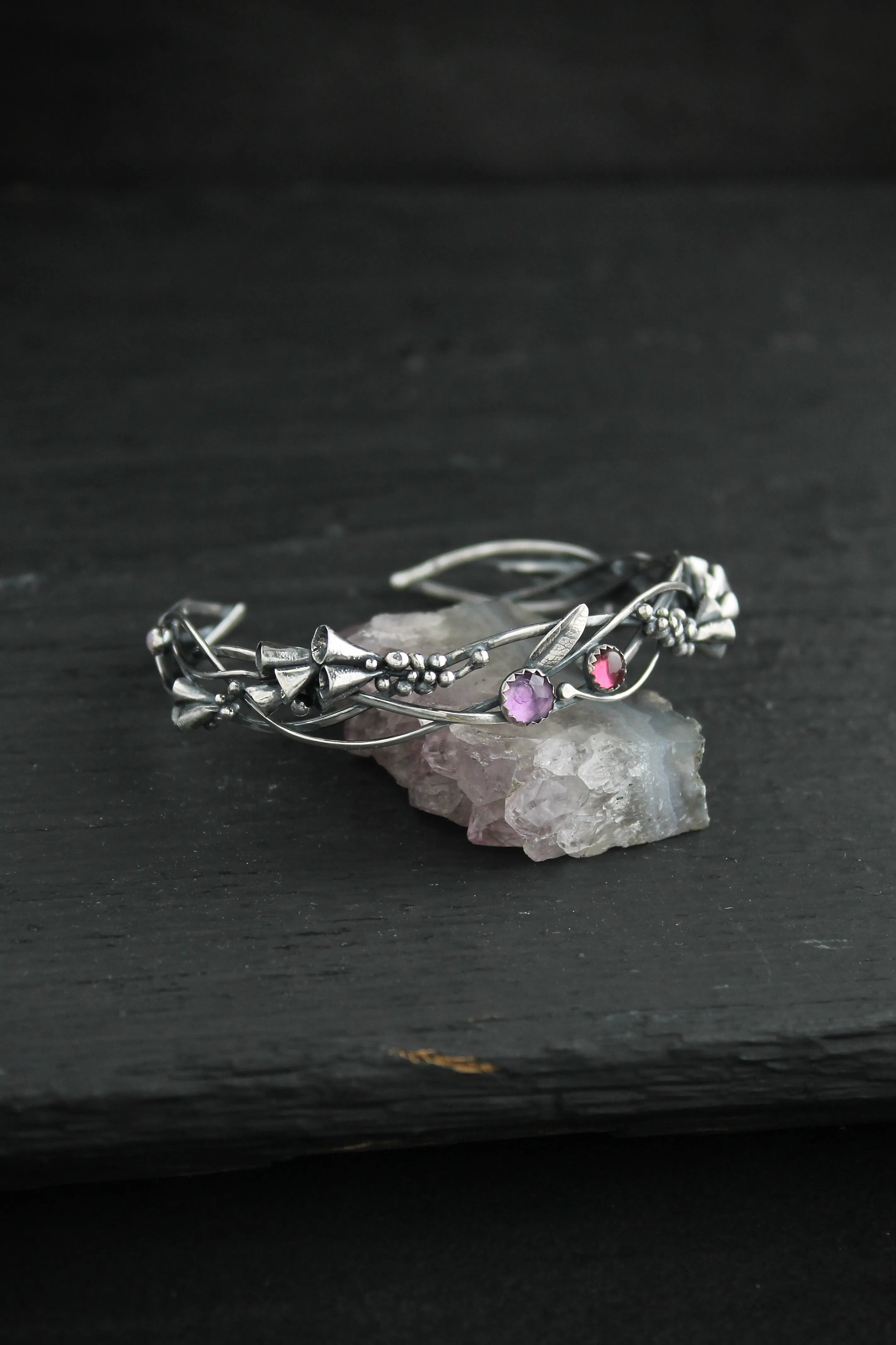 Foxglove silver bracelet Botanical jewelry Nature bangle