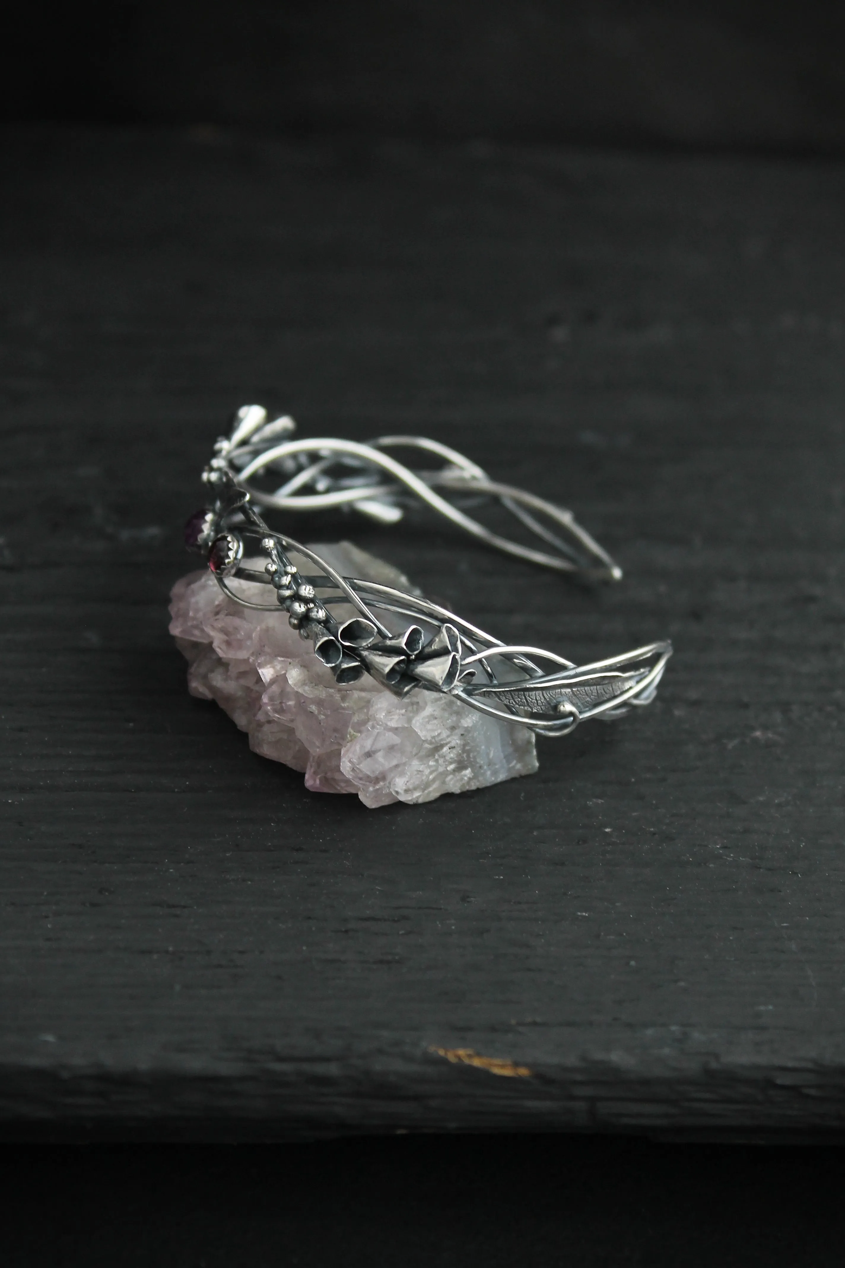 Foxglove silver bracelet Botanical jewelry Nature bangle