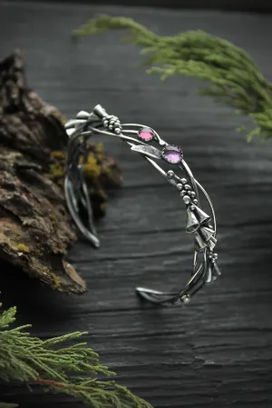 Foxglove silver bracelet Botanical jewelry Nature bangle