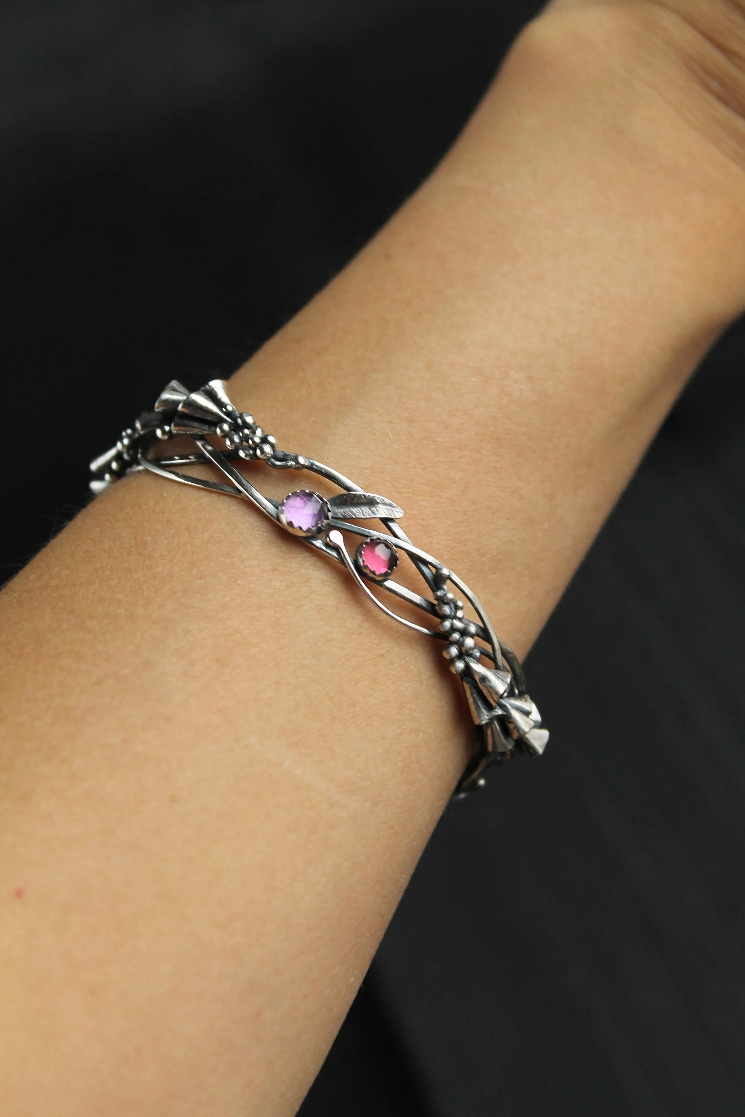 Foxglove silver bracelet Botanical jewelry Nature bangle