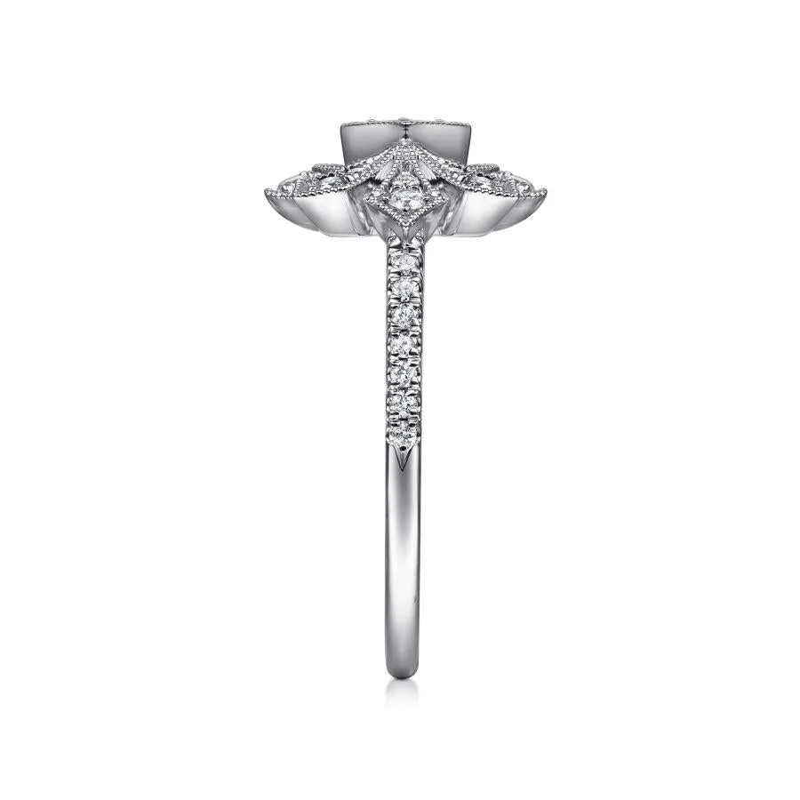 Gabriel & Co. - LR51663W45JJ - 14K White Gold Art Deco Floral Diamond Ring
