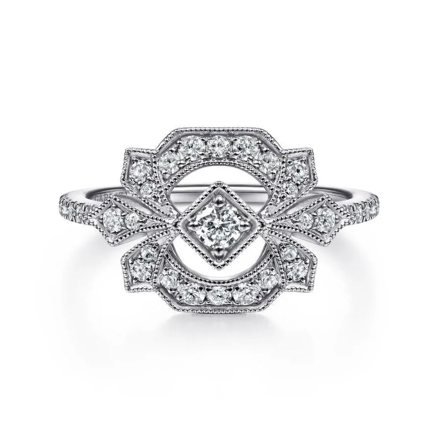 Gabriel & Co. - LR51663W45JJ - 14K White Gold Art Deco Floral Diamond Ring