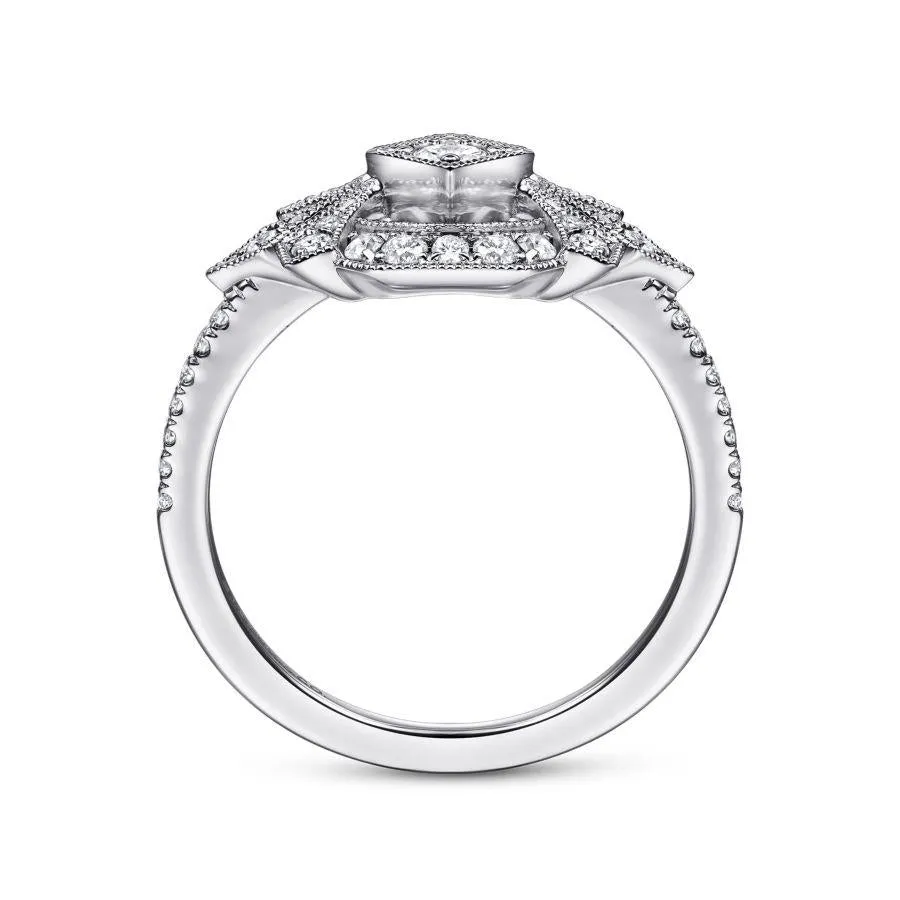 Gabriel & Co. - LR51663W45JJ - 14K White Gold Art Deco Floral Diamond Ring