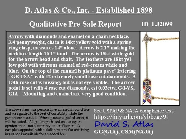 GB, USA Diamond Arrow Pendant