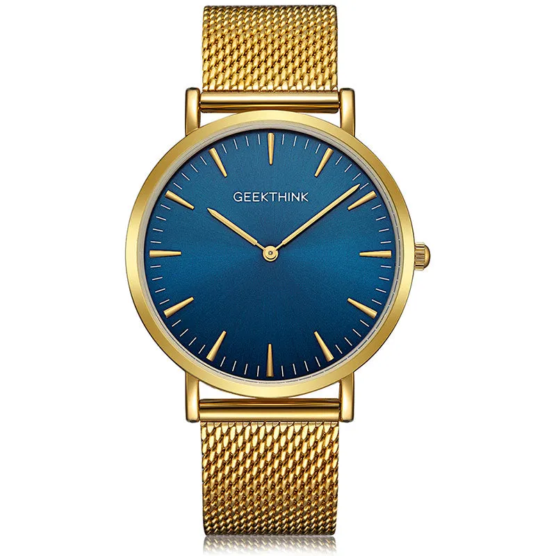 GEEKTHINK Top Luxury Brand Quartz watch men Black Casual Japan Movt stainless steel Mesh strap ultra thin clock male