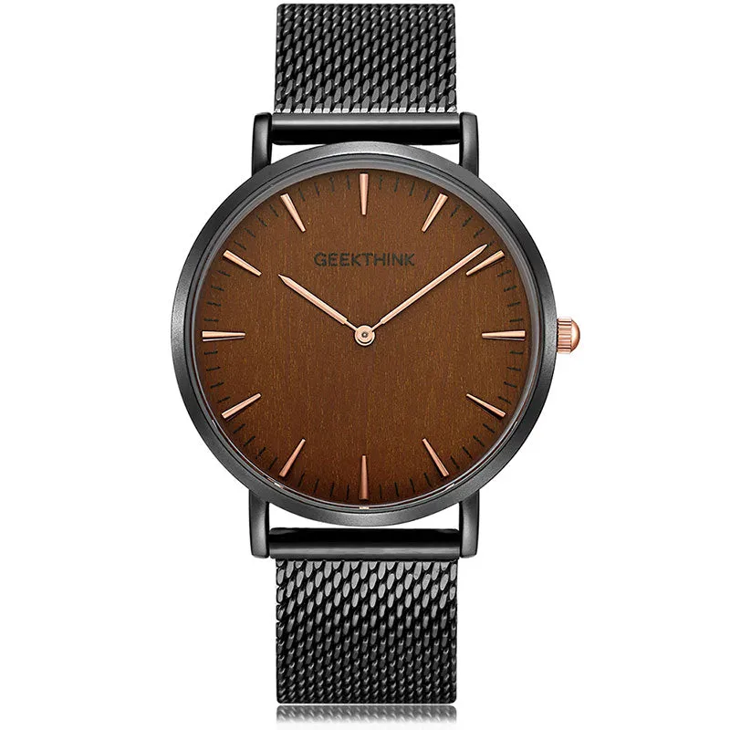 GEEKTHINK Top Luxury Brand Quartz watch men Black Casual Japan Movt stainless steel Mesh strap ultra thin clock male