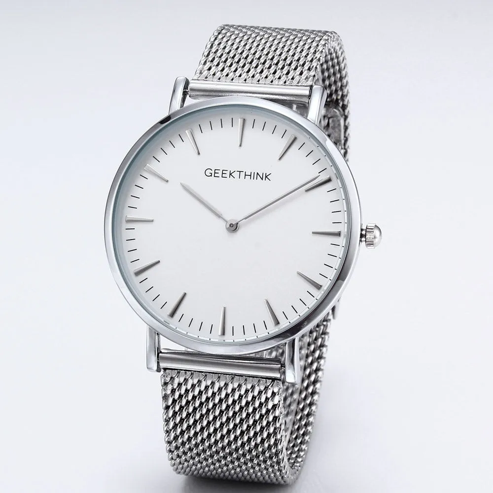 GEEKTHINK Top Luxury Brand Quartz watch men Black Casual Japan Movt stainless steel Mesh strap ultra thin clock male
