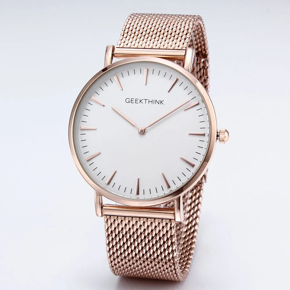 GEEKTHINK Top Luxury Brand Quartz watch men Black Casual Japan Movt stainless steel Mesh strap ultra thin clock male