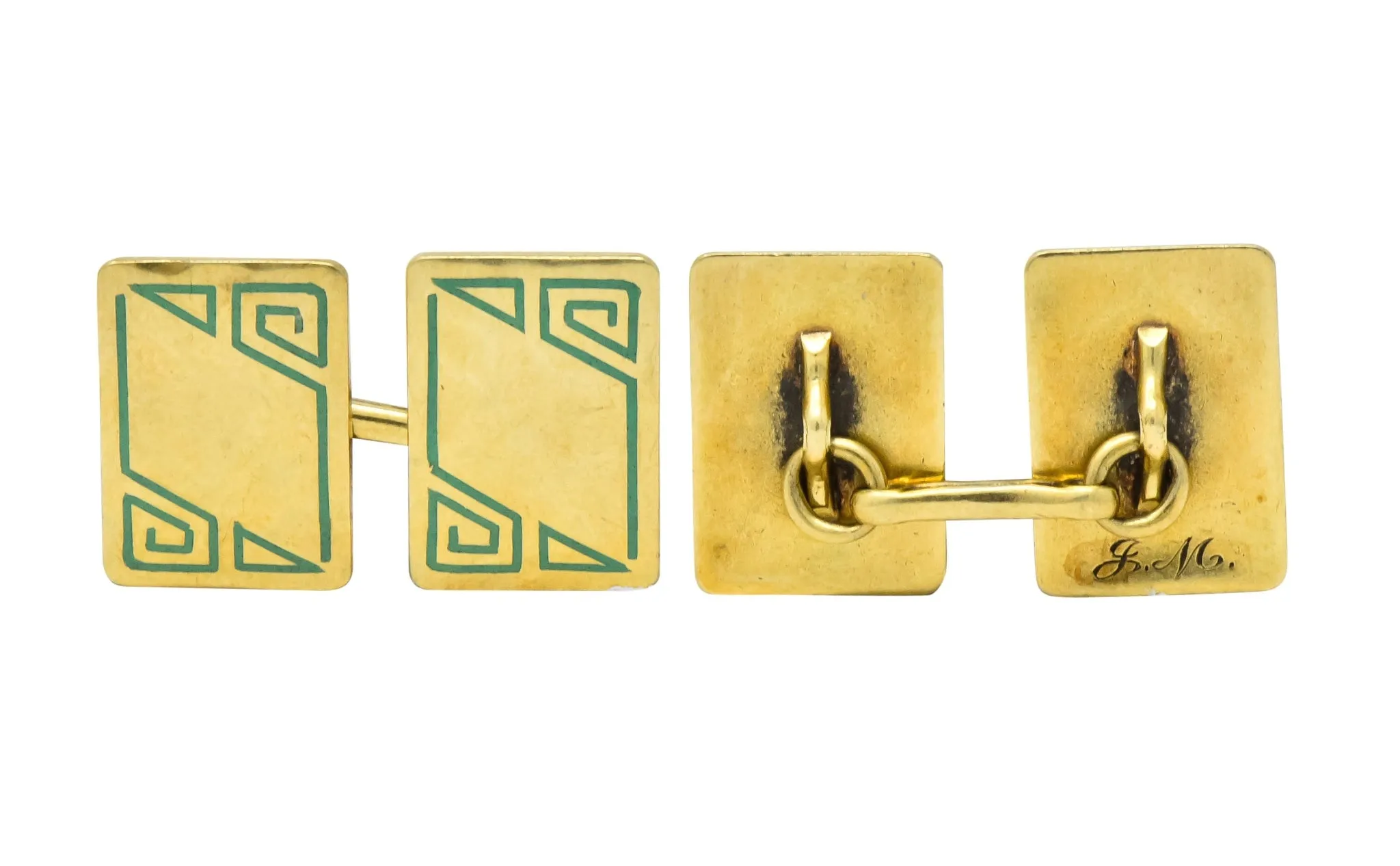 Geoffroy & Co. Art Deco Enamel 14 Karat Gold Men's Cufflinks
