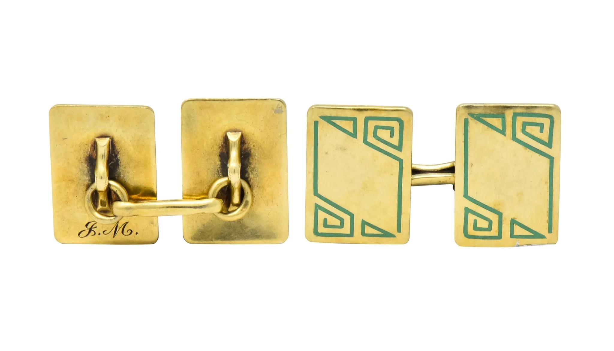 Geoffroy & Co. Art Deco Enamel 14 Karat Gold Men's Cufflinks