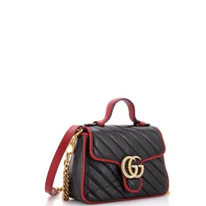GG Marmont Top Handle Flap Bag Diagonal Quilted Leather Mini