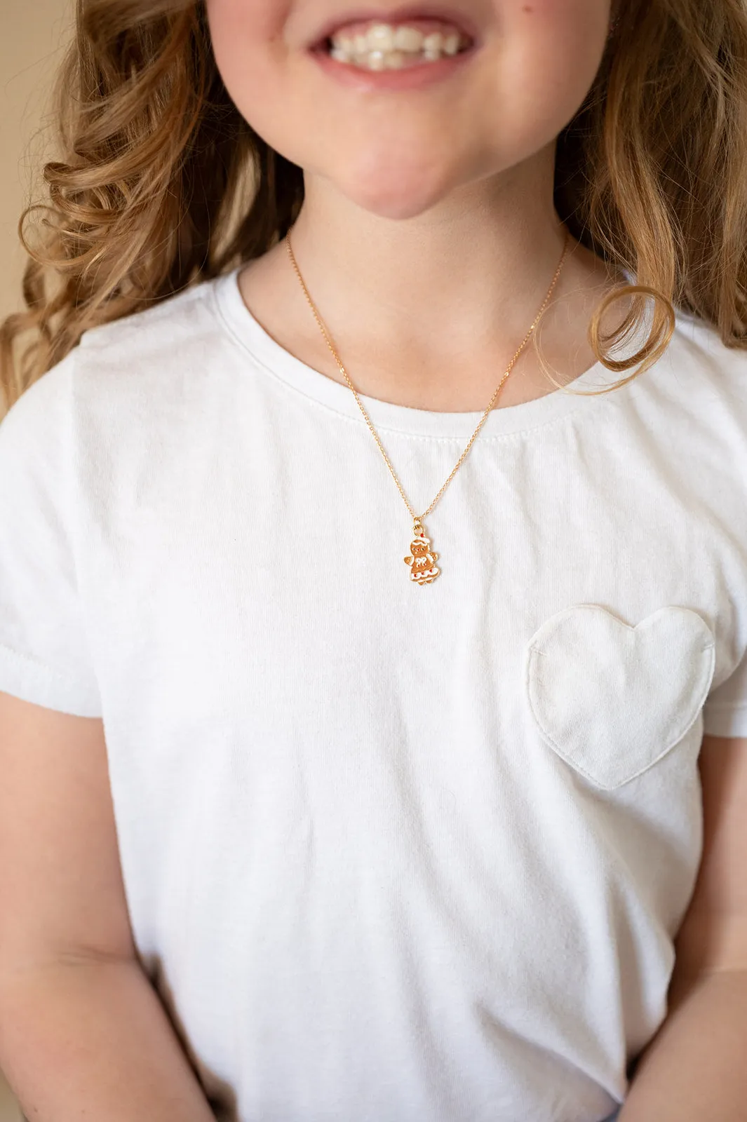 Gingerbread Girl Enamel Charm Necklace Children's Jewelry