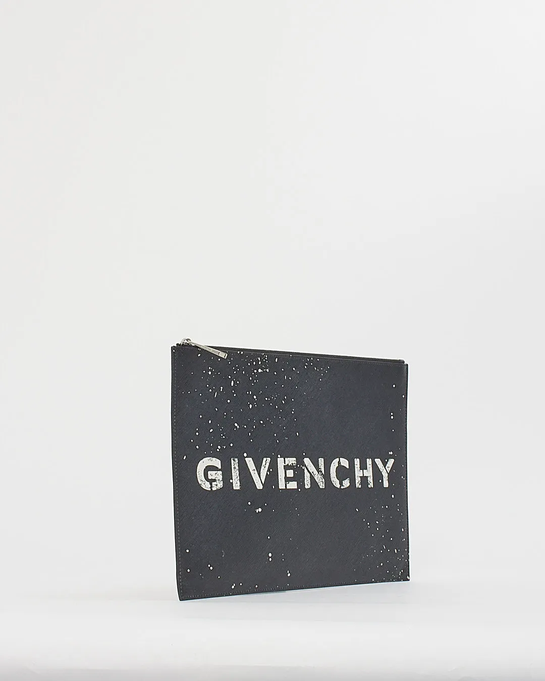 Givenchy Black Leather Paint Splatter Logo Clutch