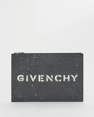 Givenchy Black Leather Paint Splatter Logo Clutch
