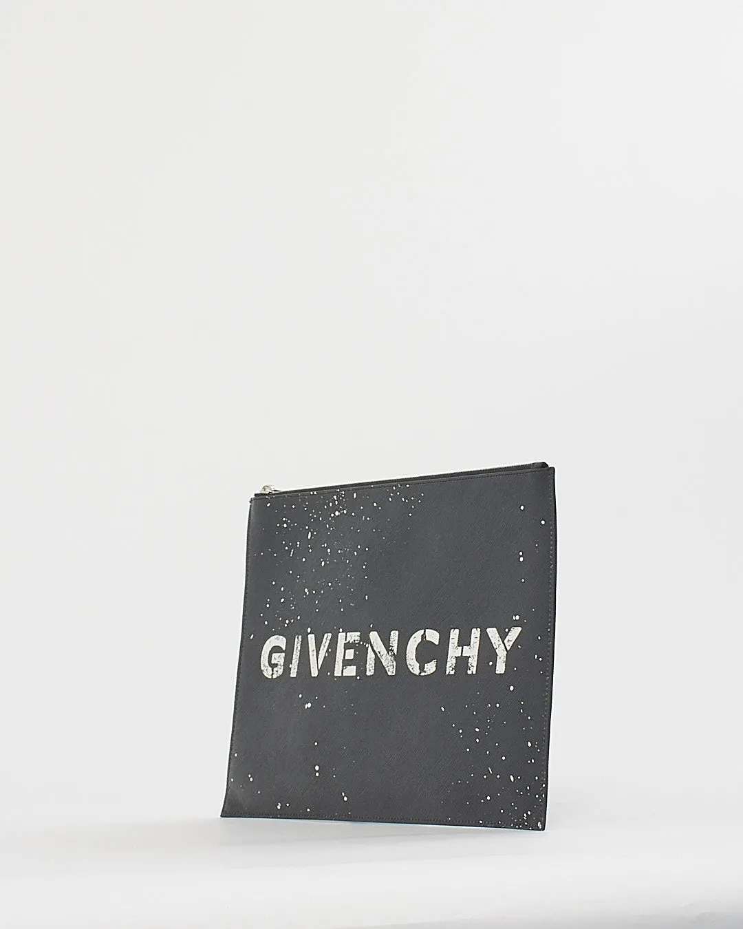 Givenchy Black Leather Paint Splatter Logo Clutch