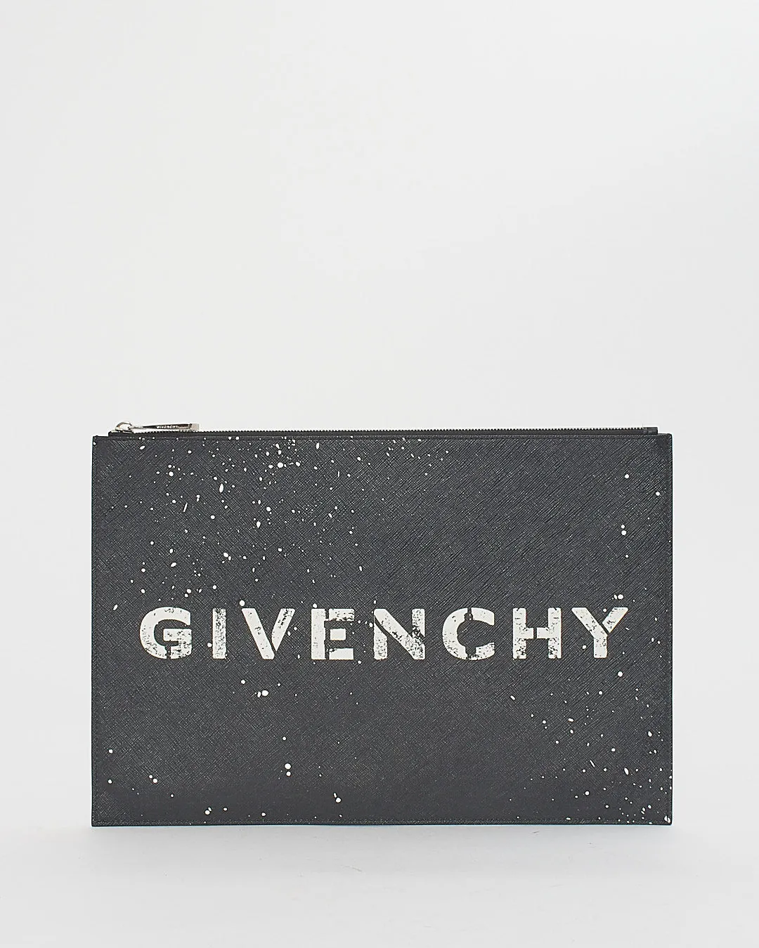 Givenchy Black Leather Paint Splatter Logo Clutch