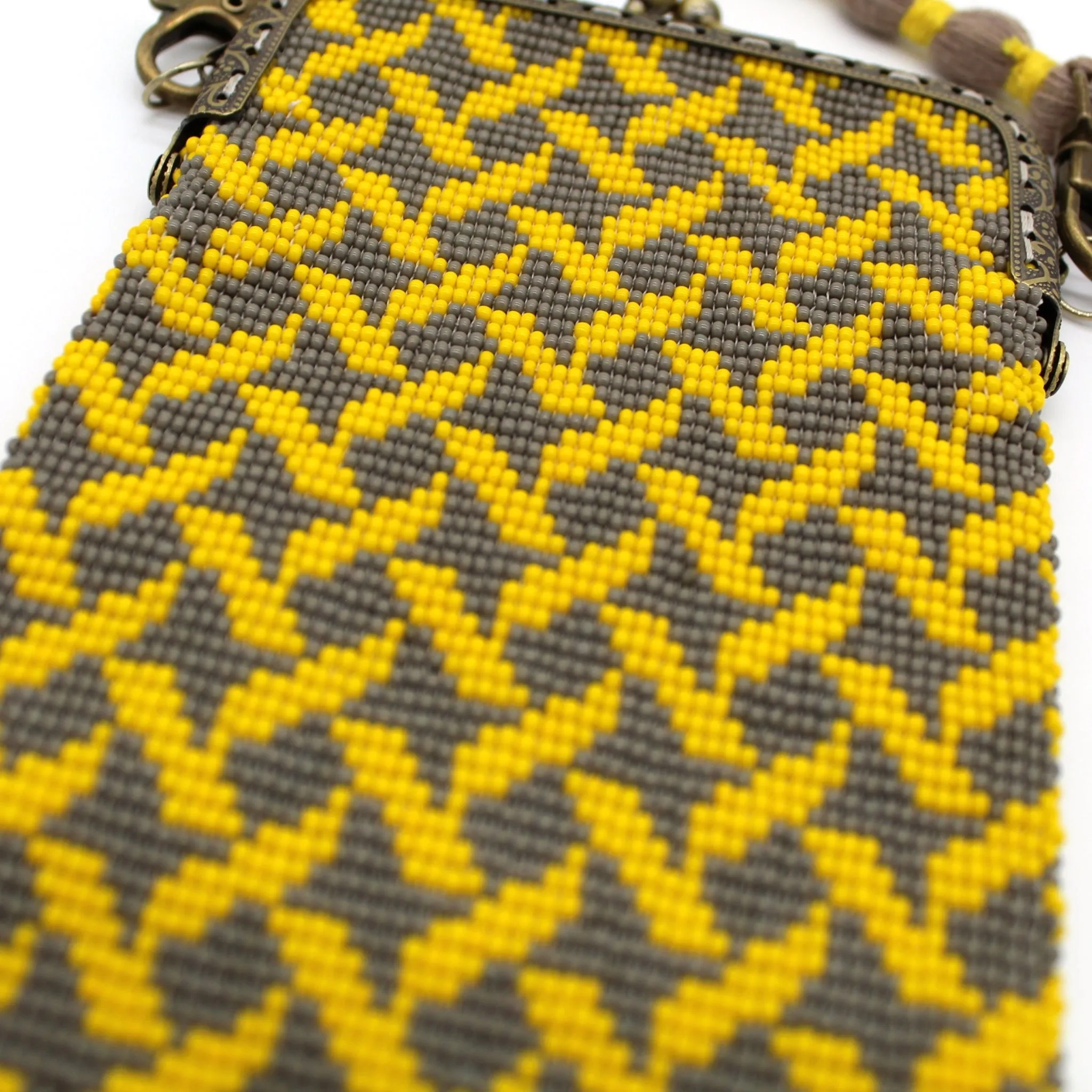Glass Bead Cell Phone Crossbody Bag - STARS GRAY YELLOW