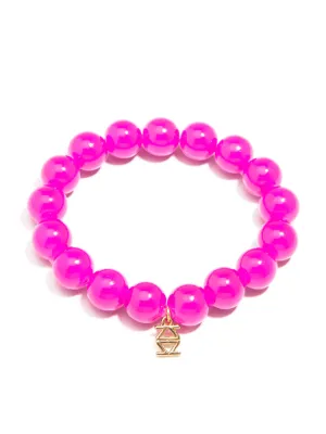 Glossy Glass Bead Stretch Bracelet - Hot Pink