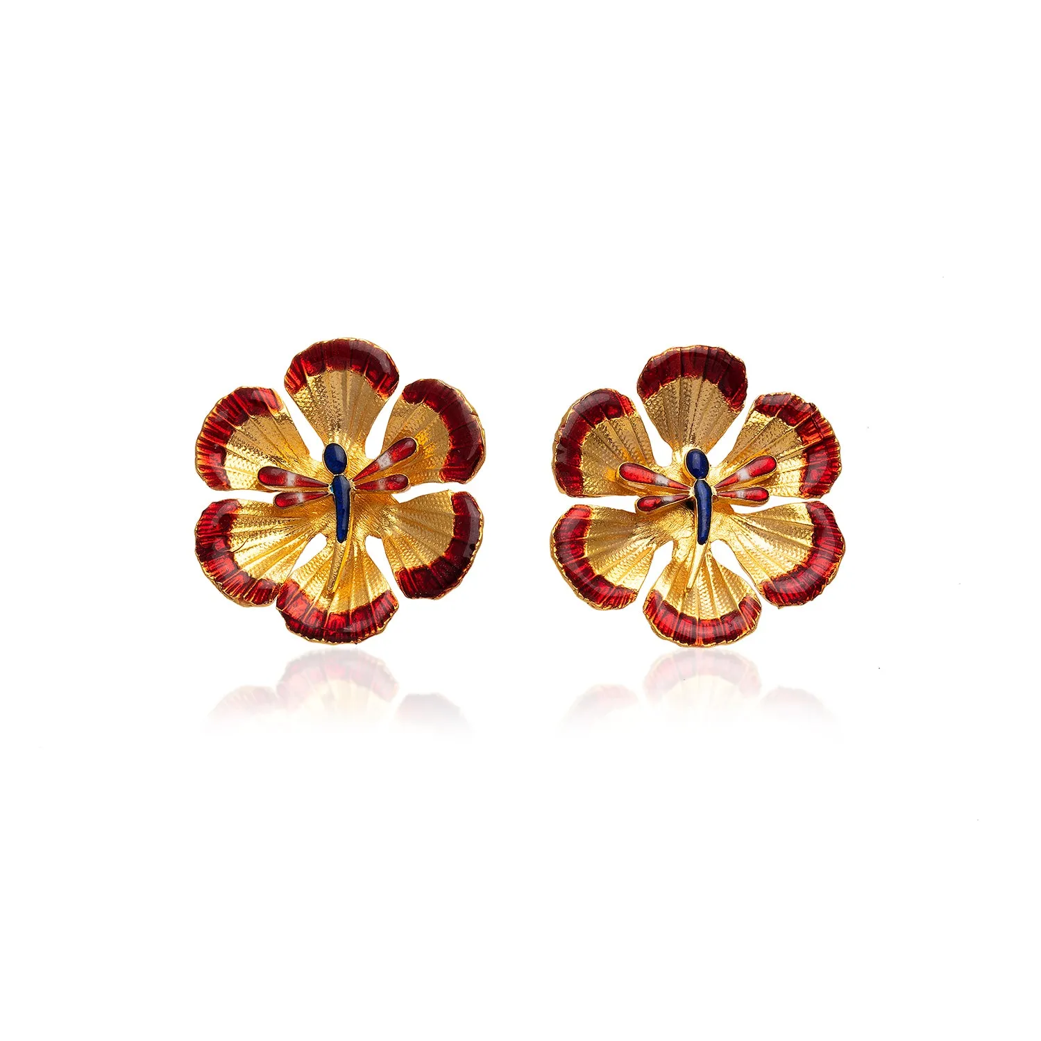 Gold & Red Flower Earrings With Dragonfly