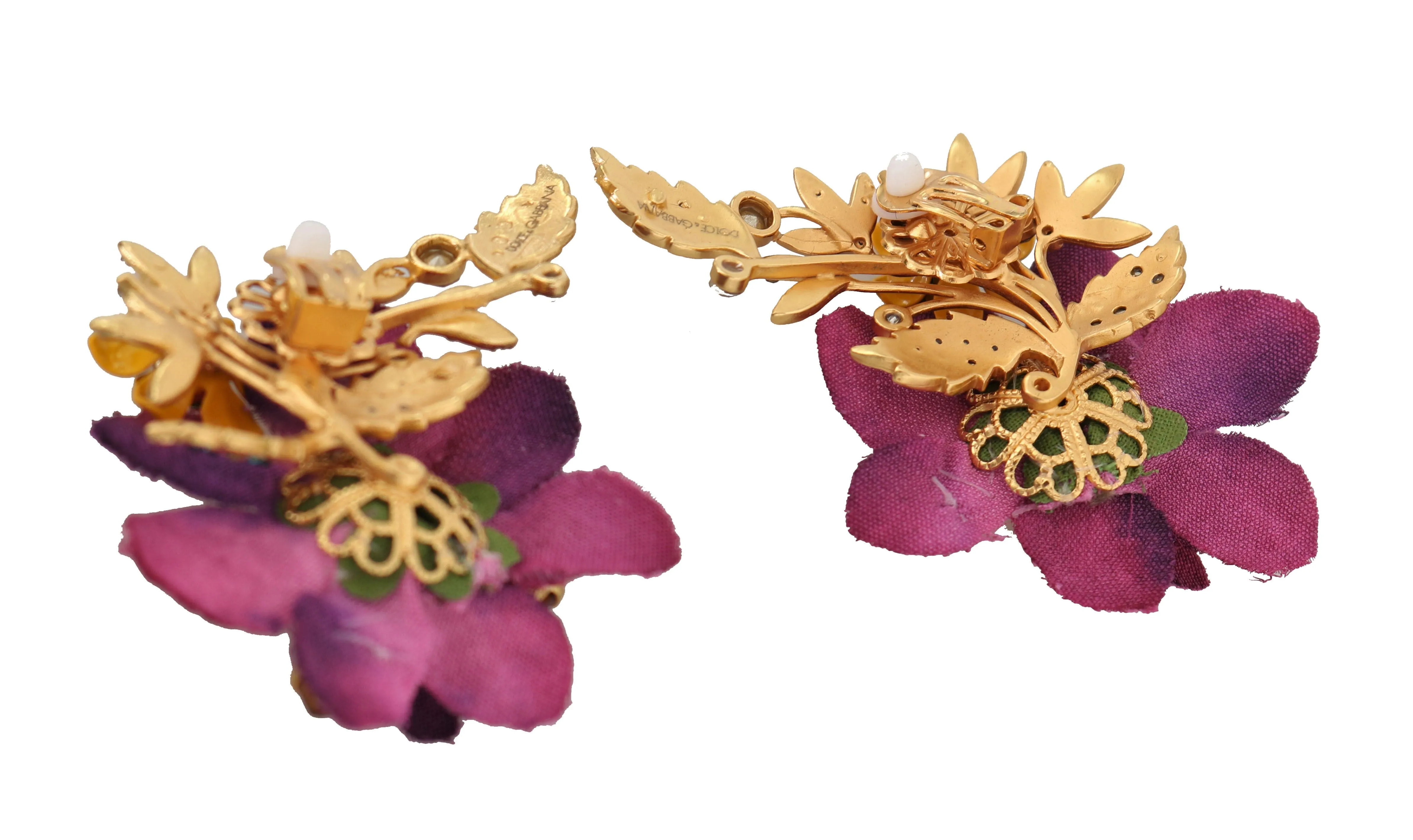 Gold Crystal Floral Mix Fiori ClipOn Earrings