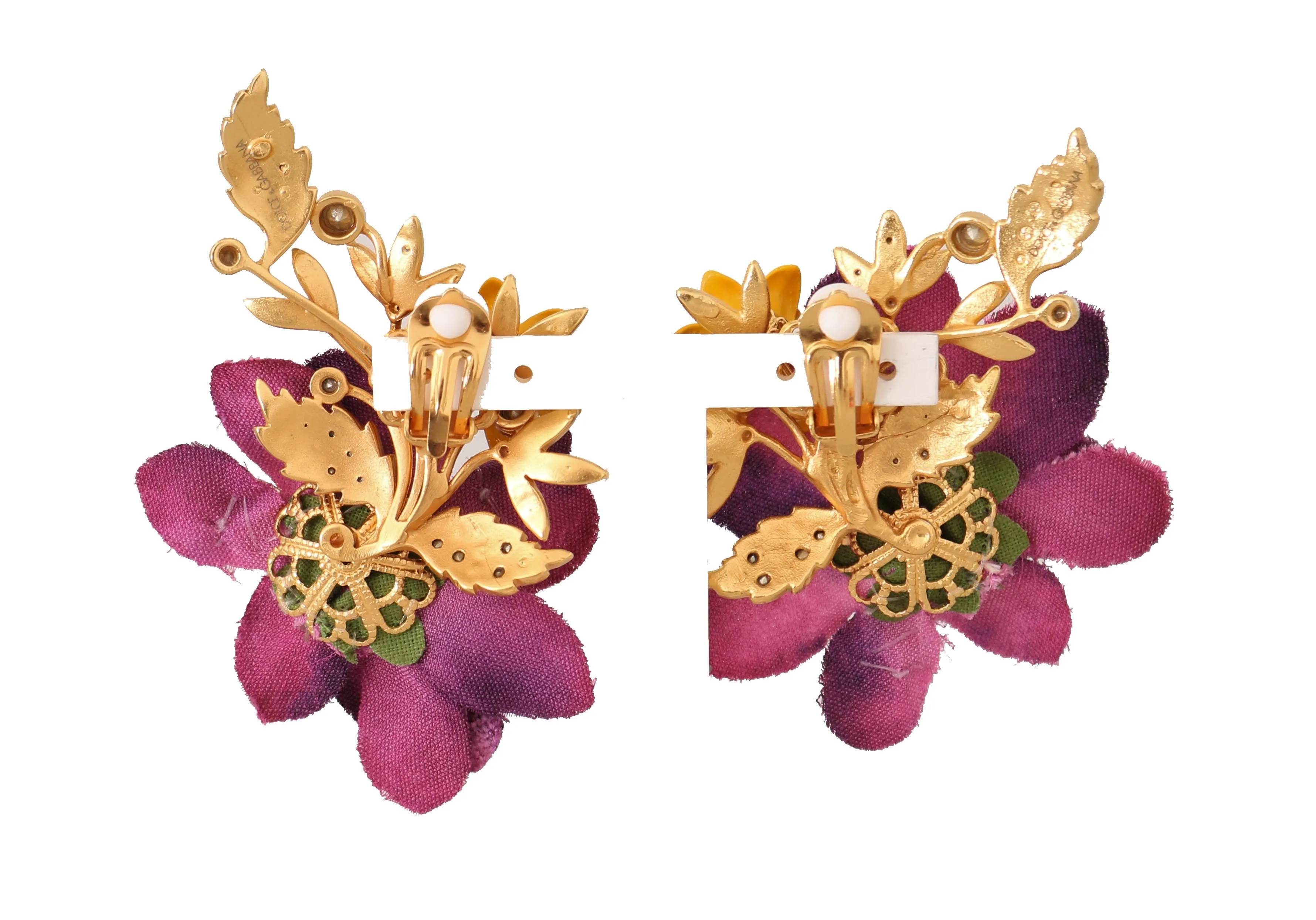 Gold Crystal Floral Mix Fiori ClipOn Earrings