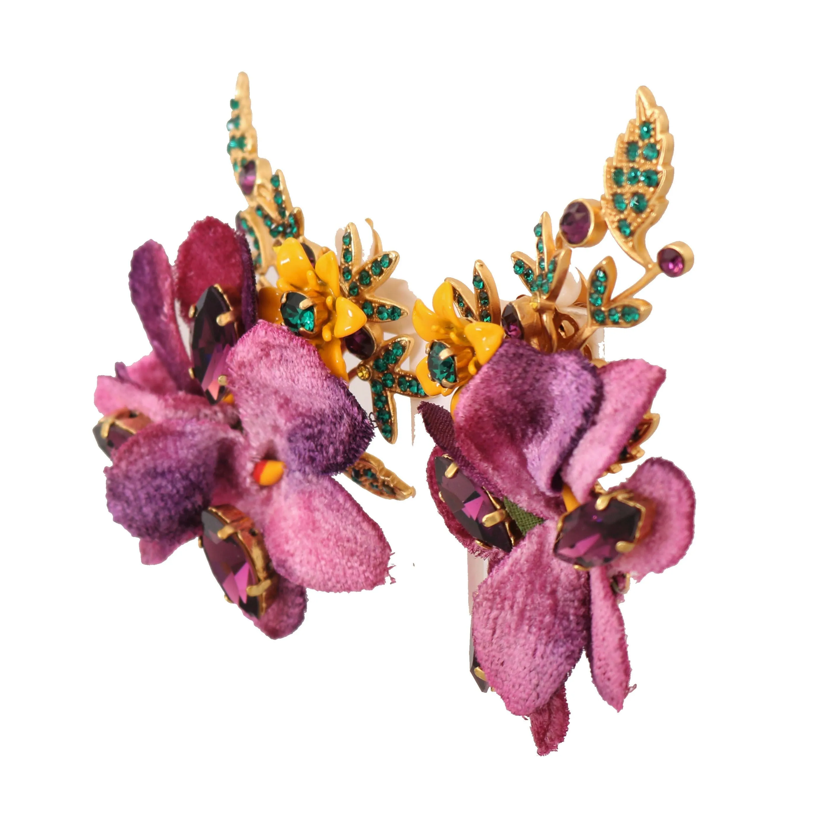 Gold Crystal Floral Mix Fiori ClipOn Earrings