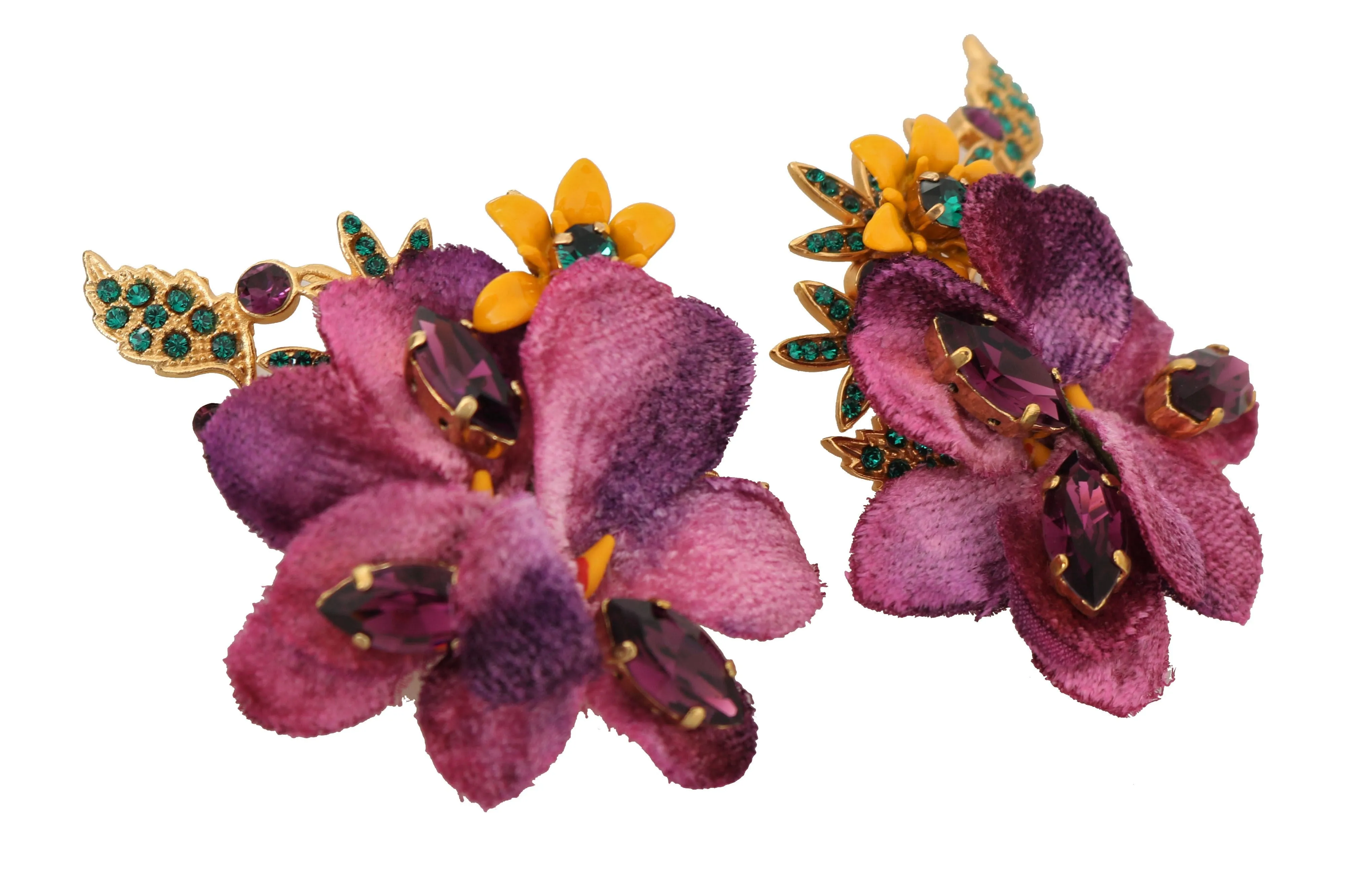 Gold Crystal Floral Mix Fiori ClipOn Earrings