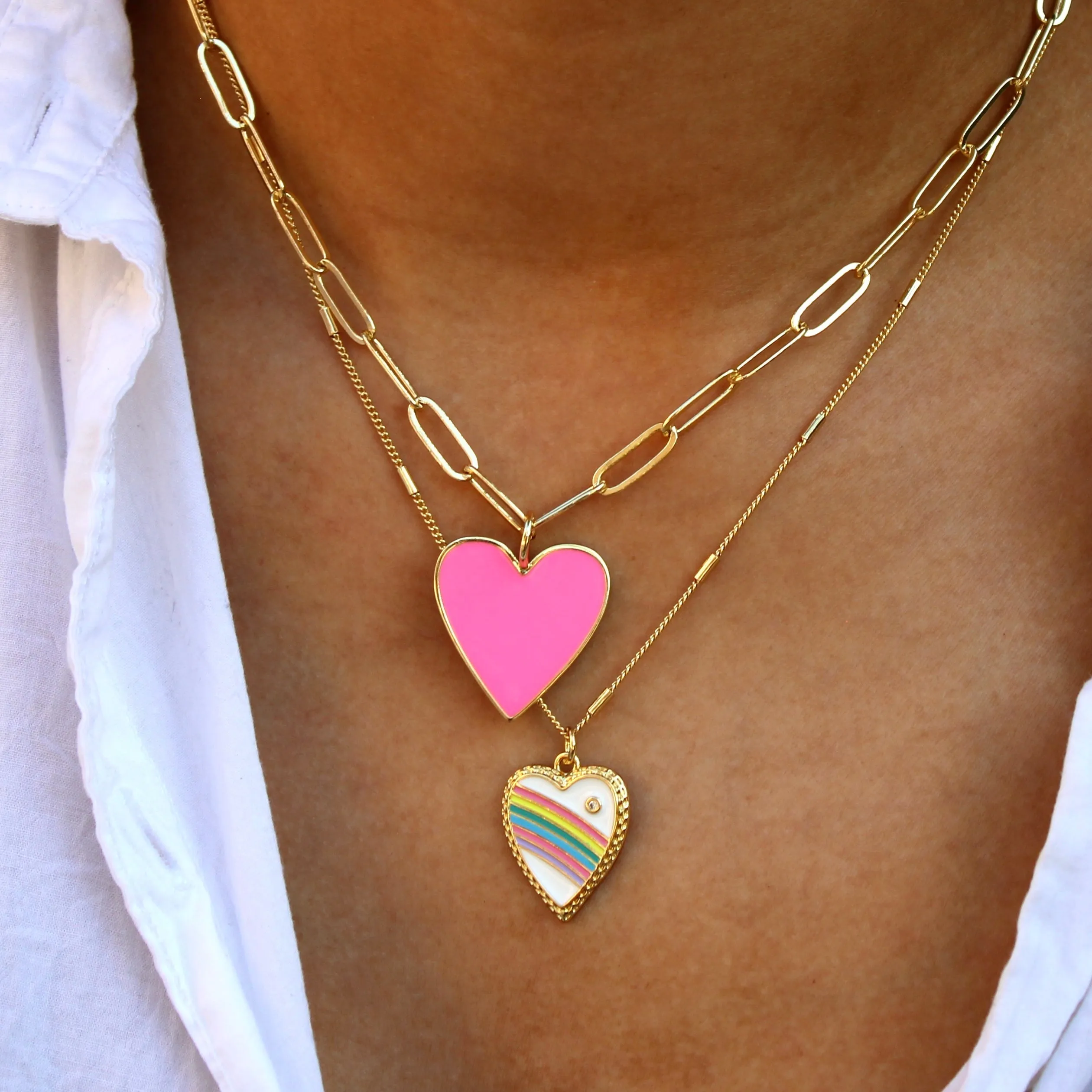 Gold-Filled Enamel Heart Necklace