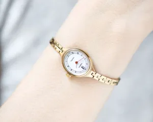 Gold plated cocktail watch for women quartz Seagull, vintage tiny bracelet watch, oval chic lady watch gift, delicate watch Roman numerals