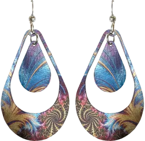 Gold Plume Double Open Tear Drop Earrings, Stainles Steel, Sterling Silver Earwires, Item# 2646