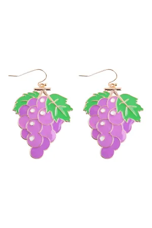 GRAPE ENAMEL DANGLE FISH HOOK EARRINGS