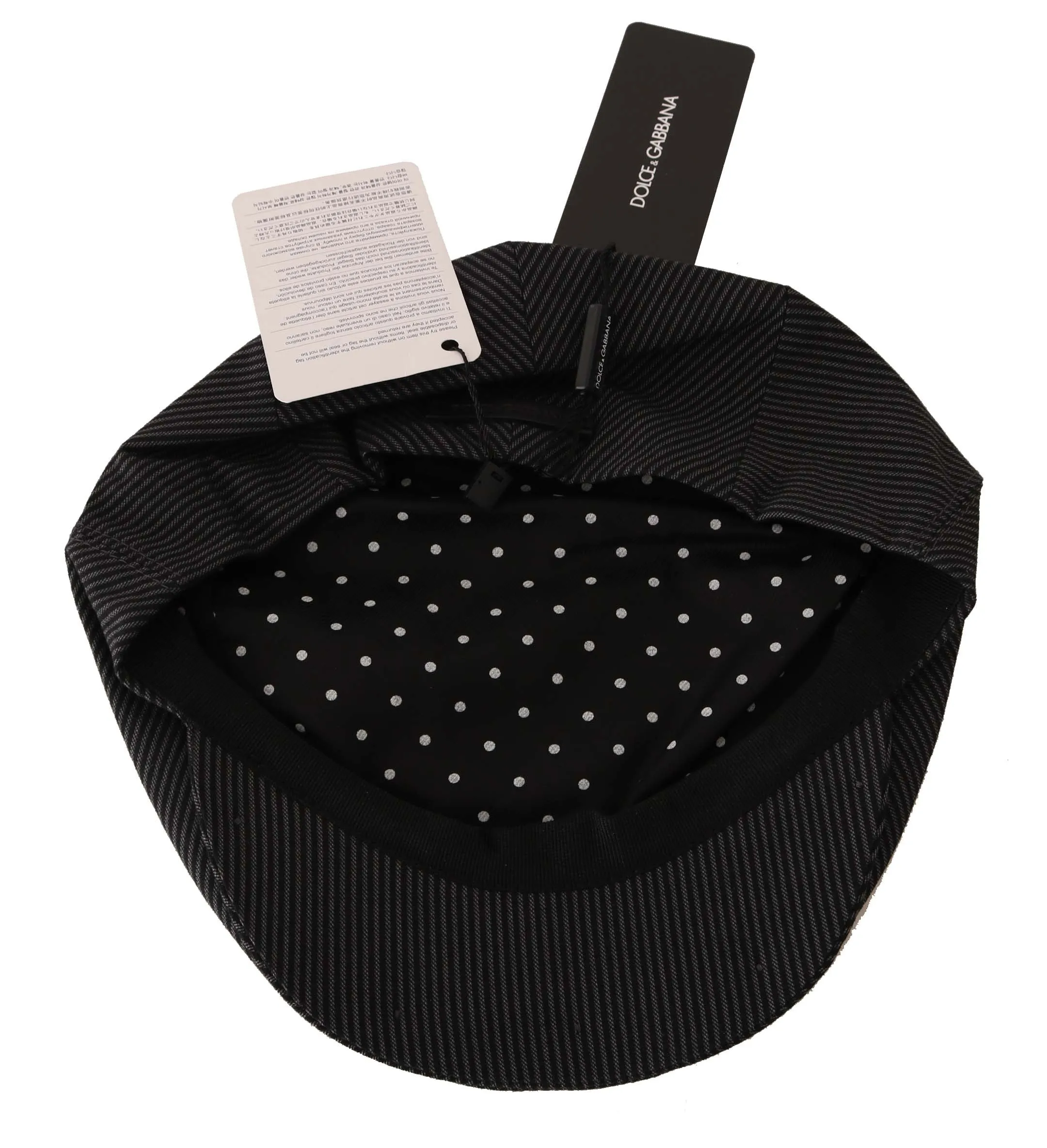 Gray Black Striped Cotton Stretch Newsboy Cap