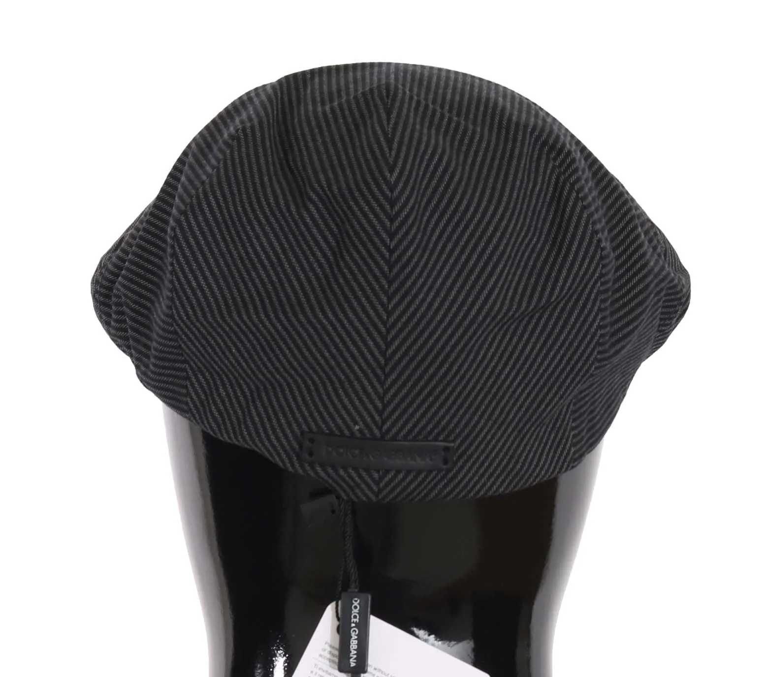 Gray Black Striped Cotton Stretch Newsboy Cap