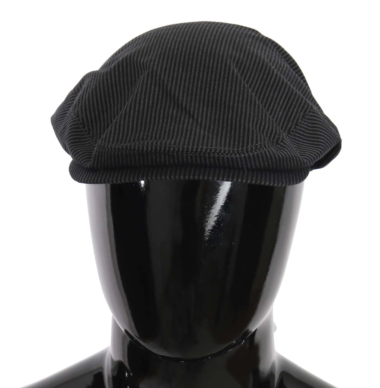 Gray Black Striped Cotton Stretch Newsboy Cap