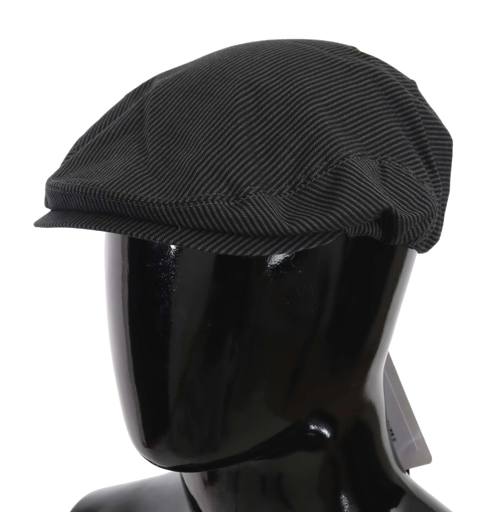 Gray Black Striped Cotton Stretch Newsboy Cap