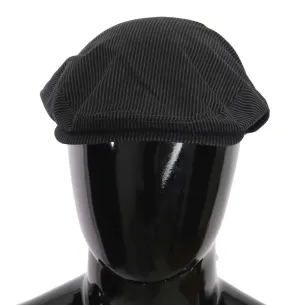Gray Black Striped Cotton Stretch Newsboy Cap