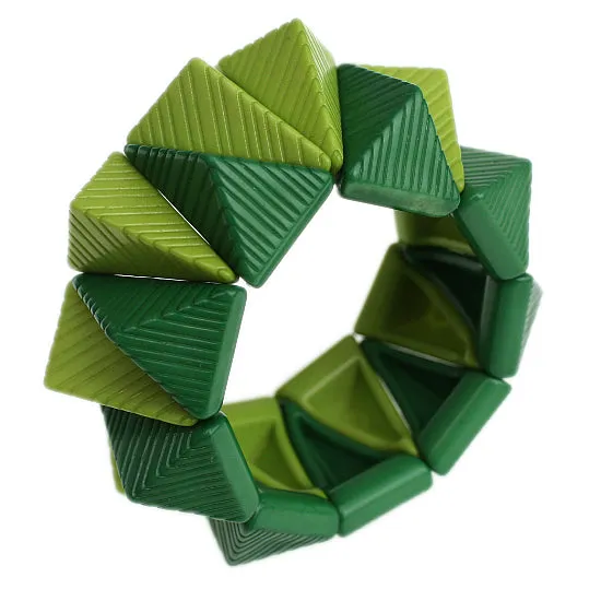 Green Two Tone Triangle Pyramid Stretch Bracelet