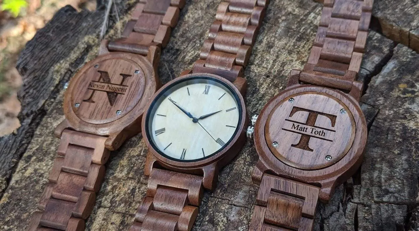 Groomsmen Set Of 9 Wooden Watches -Walnut Arce